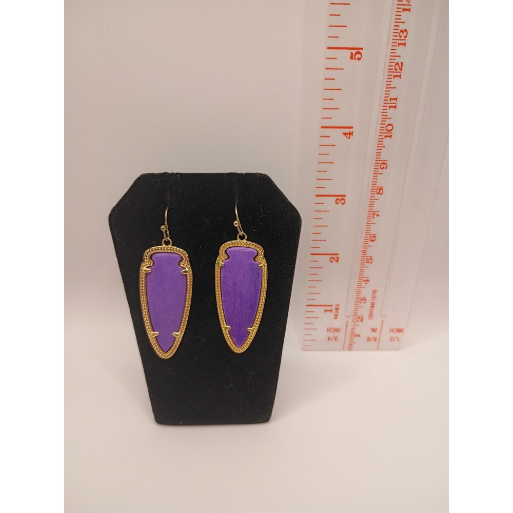 Kendra Scott Skylar Purple Magnesite Arrowhead Drop Earrings Gold Tone Boho